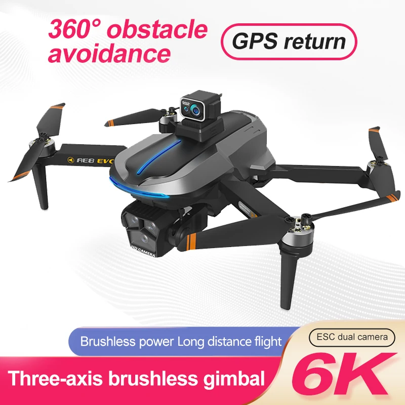 

AE8 EVO Drone 5G WiFi FPV 6K HD Dual Camera 360° Laser Obstacle Avoidance Brushless Motor GPS Return RC Quadcopter Drone Toys