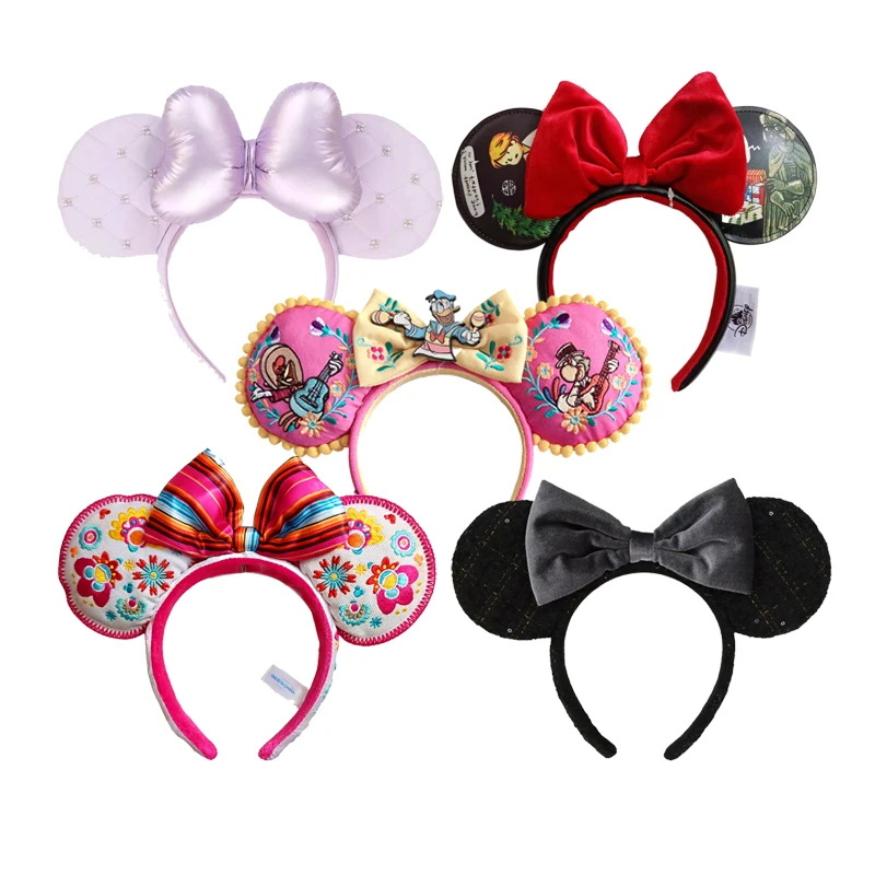 Disney Mickey Minnie Ears Mulan Headband Easter Eggs Hair Hoop Cosplay Hairband Disneyland Sequin Girl Big Bow Headband Decorate