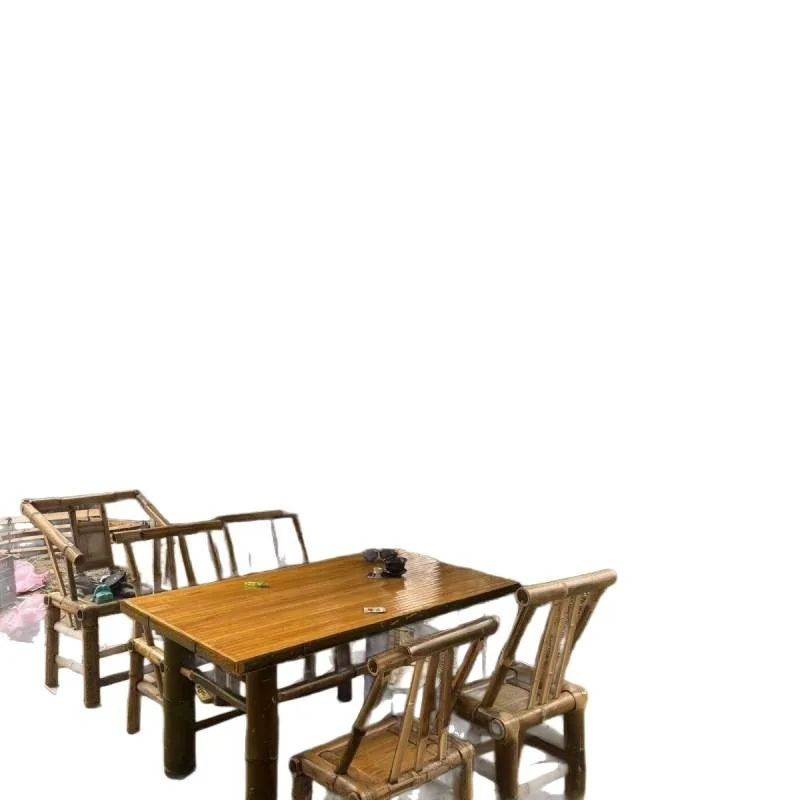 Vintage Chair Balcony Tea Table  Table, Bamboo Woven Outdoor Table Handmade Bamboo Table Chair Bench