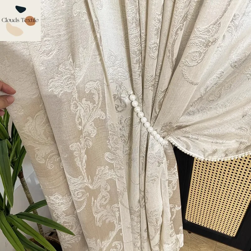 

Custom Size！！French Retro Light Luxury Atmospheric Double-sided Jacquard Simulated Silk Curtains for Living Dining Room Bedroom