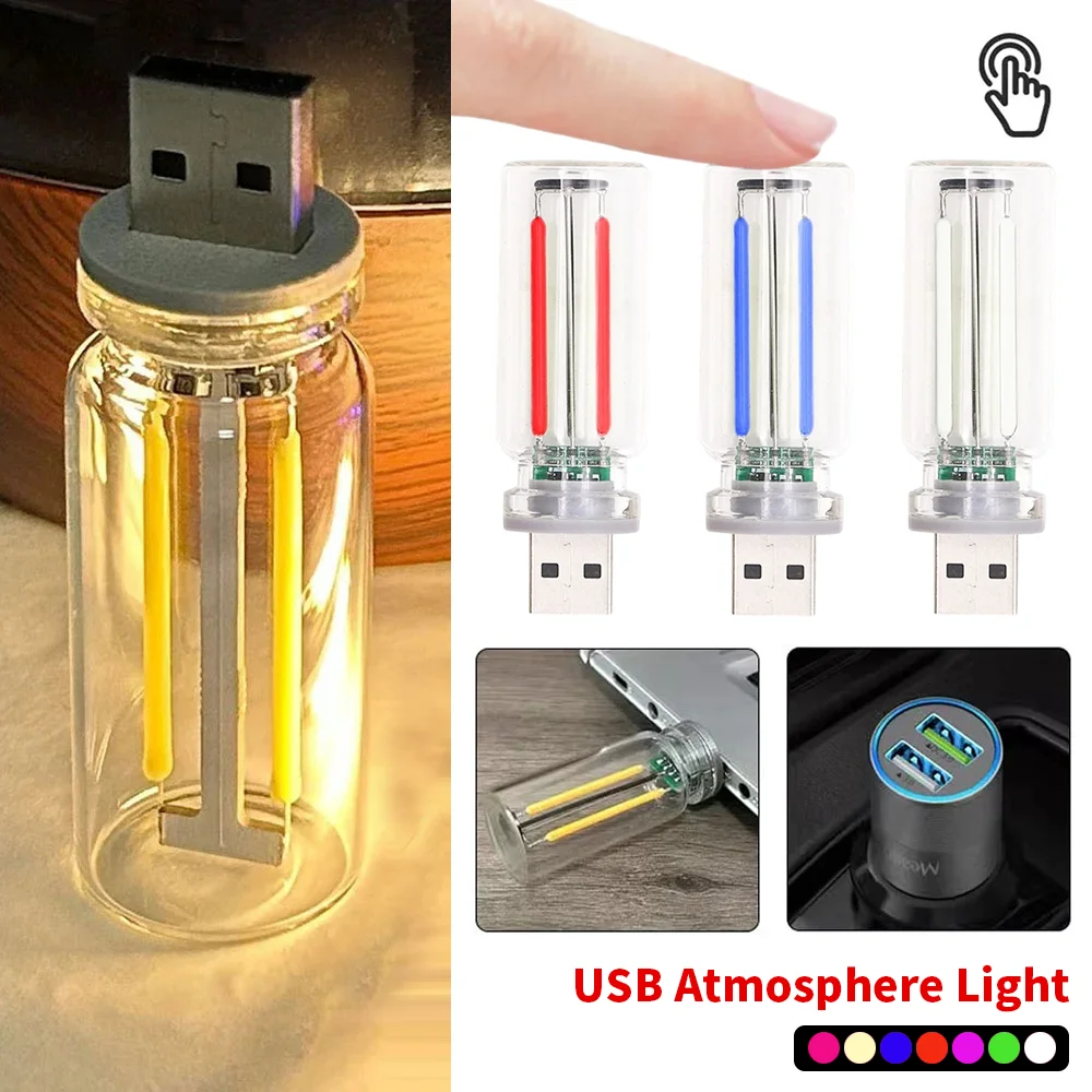 

Mood Lights Car LED Atmosphere Lighting Touch Control Glass Bottle Lamp 8 Color Changing Light USB Night Light Car Accessories