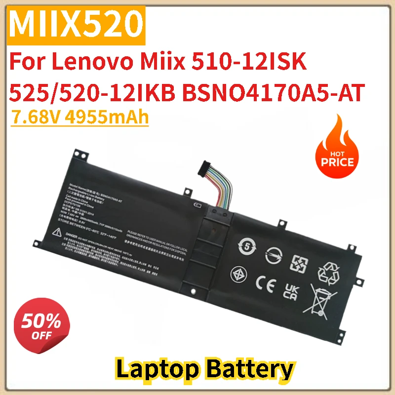 MIIX520 Laptop Battery 7.68V 4955mAh for Lenovo Miix 510-12ISK 525/520-12IKB BSNO4170A5-AT New High Quality Replacement Battery