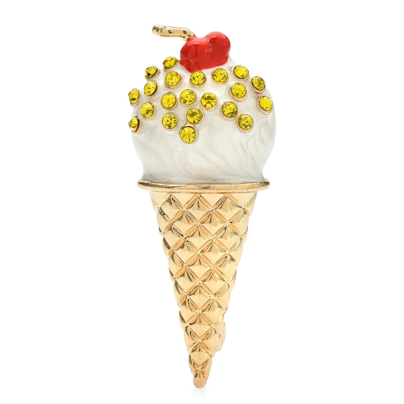 Wuli&baby Cherry Ice Cream Brooches For Women Unisex Enamel Tasty Dessert Casual Party Brooch Pins Gifts