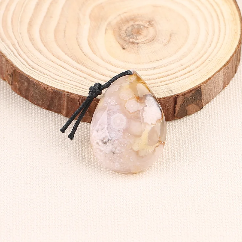 Natural Faceted Cherry Blossom Agate Teardrop Pendant – Unique Patterned Gemstone for Elegant Jewelry