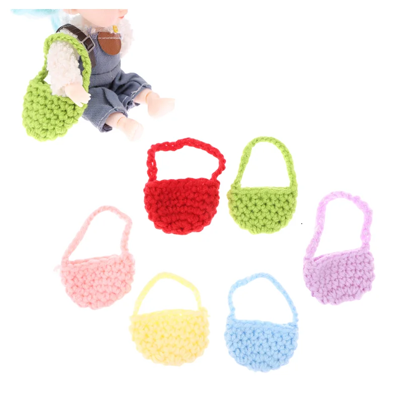 1:12 Dollhouse Woven Plush Shoulder Bag Dollhouse Mini Crossbody Bag Handbag For Dolls Dress UP Aceessories