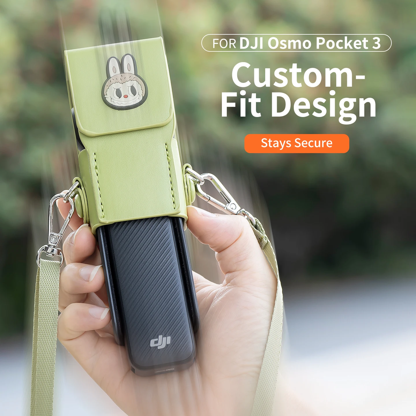 Capa protetora com alça de pescoço para bolso 3 couro pu capa de lente fofa de desenho animado com cordão ajustável para Osmo Pocket 3