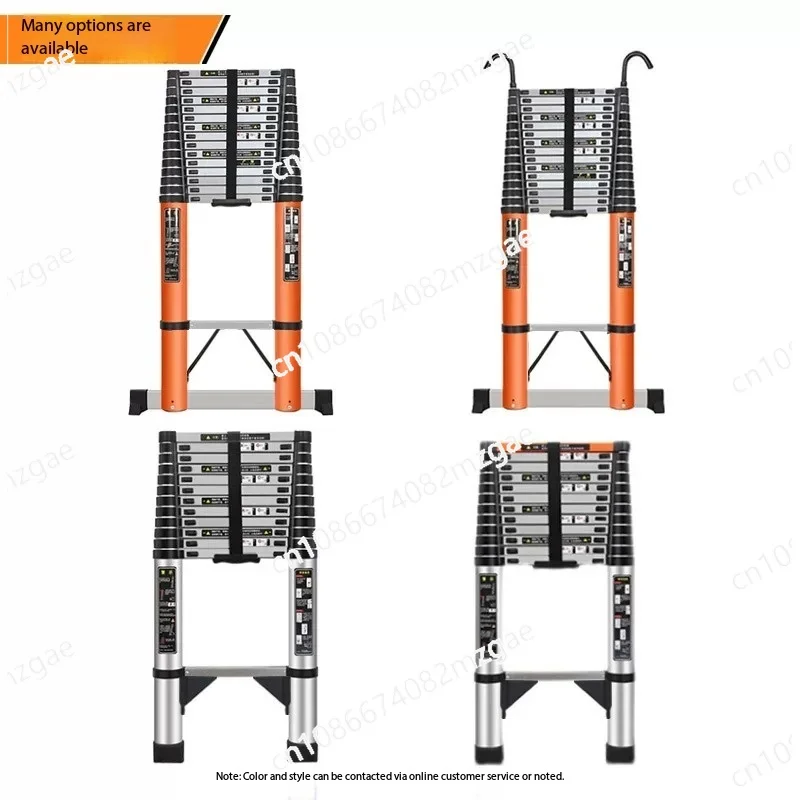 Escalera portátil extra gruesa y telescópica con gancho, escalera de bambú larga y recta, escalera de elevación de aluminio