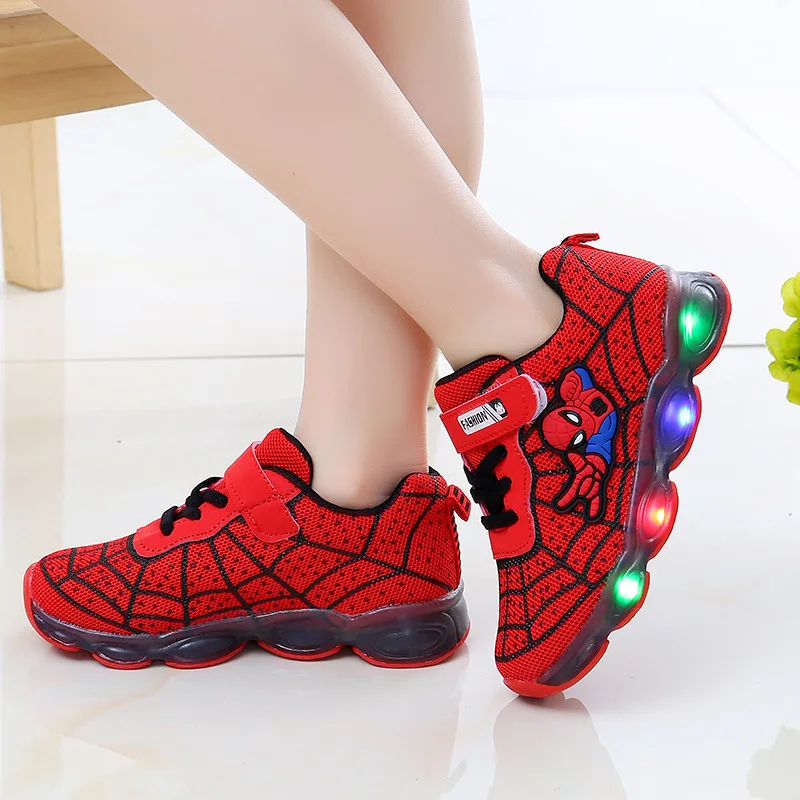 Baby Kids Cartoon LED Luminous Shoes Children Glowing Sneakers for Boys Girls Light Mesh Sport Toddler Boots