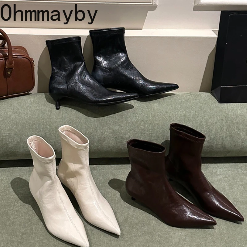 

Осенние модные ботильоны с острым носком, женская обувь без шнуровки на низком каблуке, уличный стиль, короткие ботинки для банкета и вечеринки, Botas Mujer