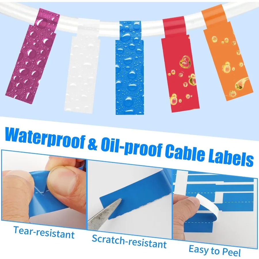 540 قطعة تسميات الكابلات 9 ألوان الحبل التسمية كابلات مقاومة للماء العلامات ذاتية اللصق تسميات الأسلاك كابلات العلامات للطباعة بالليزر #3