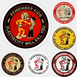 Vintage Round Metal sign Remember Kids Electricity Will Kill You Retro Home school Wall decorative children danger warning sign