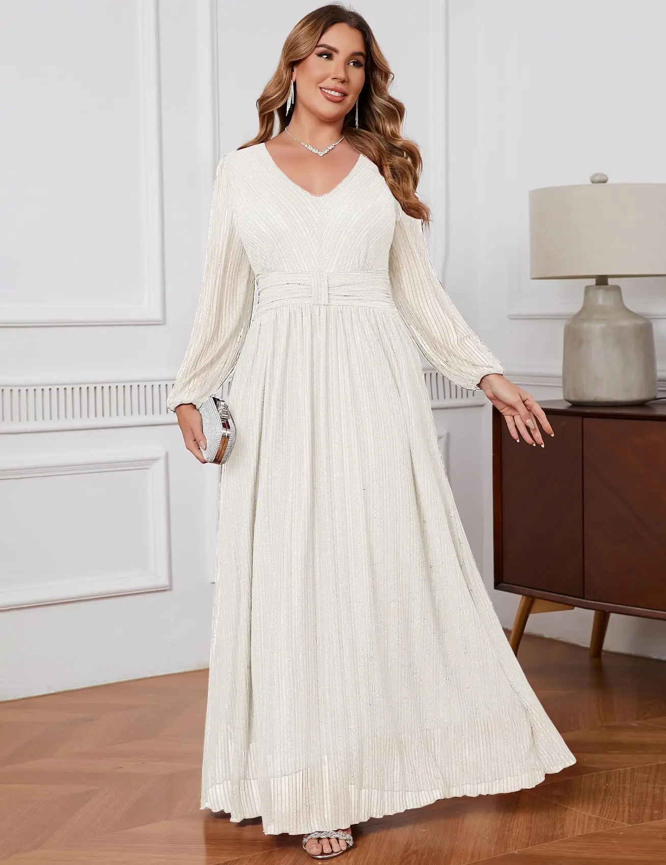 Customized Plus Size Sparkly Formal Dress Lace Maxi V Neck Cocktail Evening Gown Wedding Guest Bridal Gown