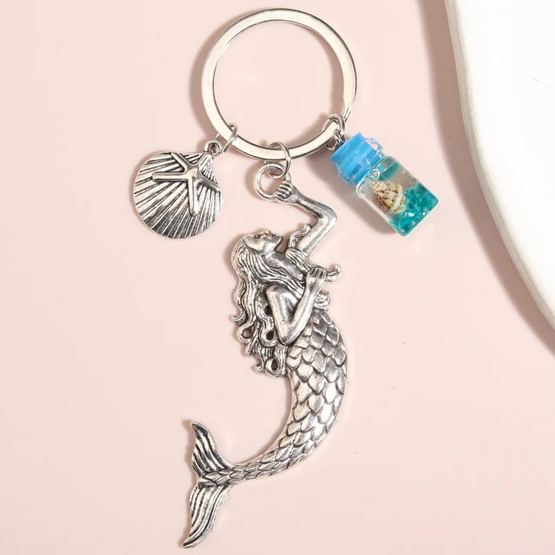 Sandbeach Keychain Shell Starfish Mermaid Turtle Key Ring Conch Drift Bottle Key Chains Sea Gifts For Women Men Handmade Jewelry