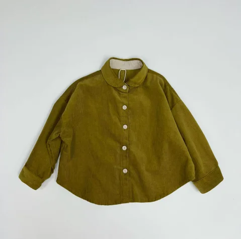 Kids Blouses Spring New Corduroy Baggy 2026 Fashion Korean Long Sleeve Simple Style Casual