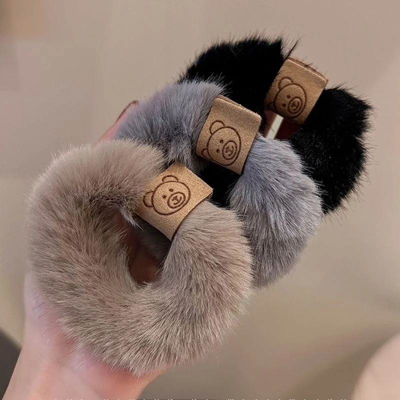 Autumn and Winter Hairbands Plush Bear Towel Ring Hair Tie Korean Style Hair Rope Headband Thick High Elastic Hair Rope