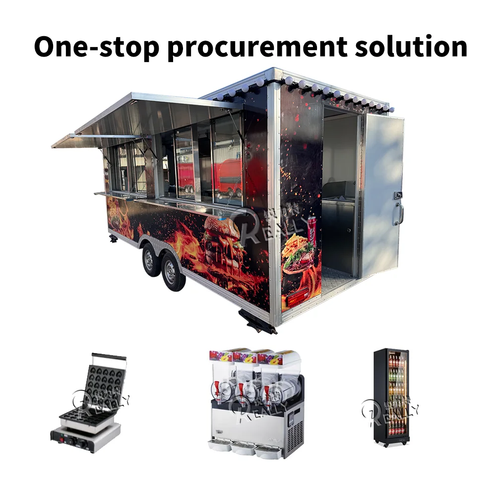 2025 جديد للتخصيص في الهواء الطلق الغذاء مقطورة متنقلة شارع الغذاء شاحنة شواء برغر الآيس كريم شاحنة