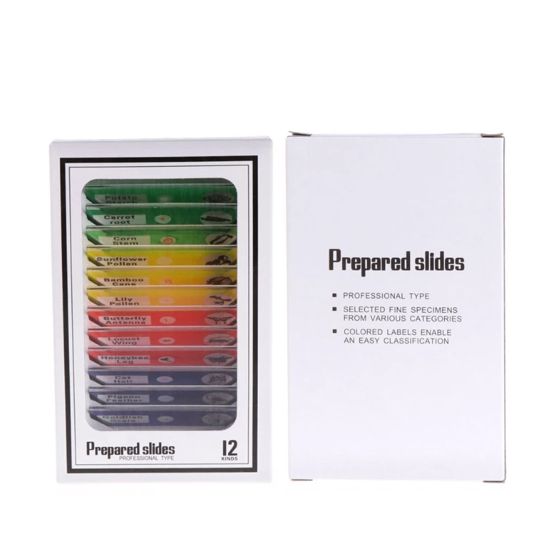 12x Prepared Microscope Slides Set For Student Basic Biology Education Drop Shipping