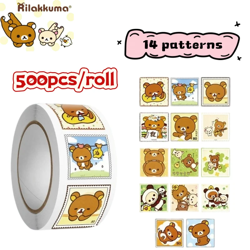 500pcs/Roll  Kawaii Rilakkuma Creative Cartoon Sealing Stickers Anime Merchandise DIY Decoration Laptop Ins Style High Beauty