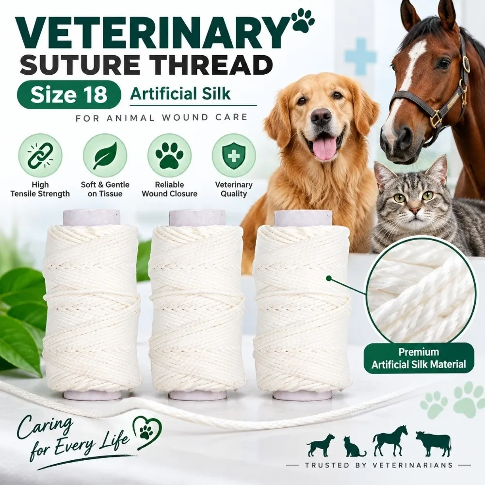 3pcs Faux Silk Veterinary Suture Thread White No. 18 Animal Suture Thread Durable Easy Removal Farm Animal Sutures Pig Surgery