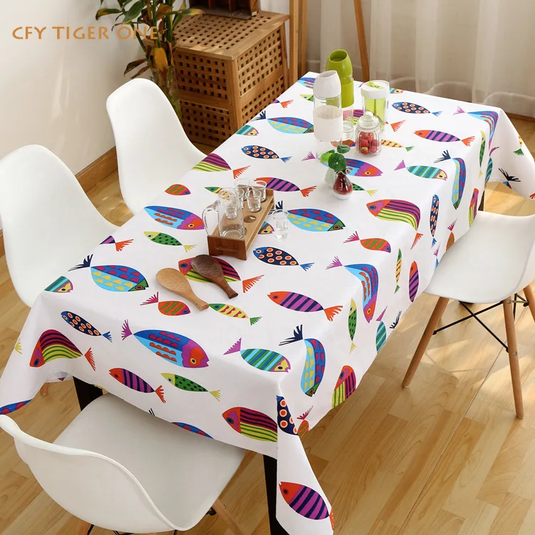 

Cute Animal Fish Cloth Art Tablecloth Antifouling Rectangular Tablecloth Washable Oil Resistant Coffee Table Mat Table Cover