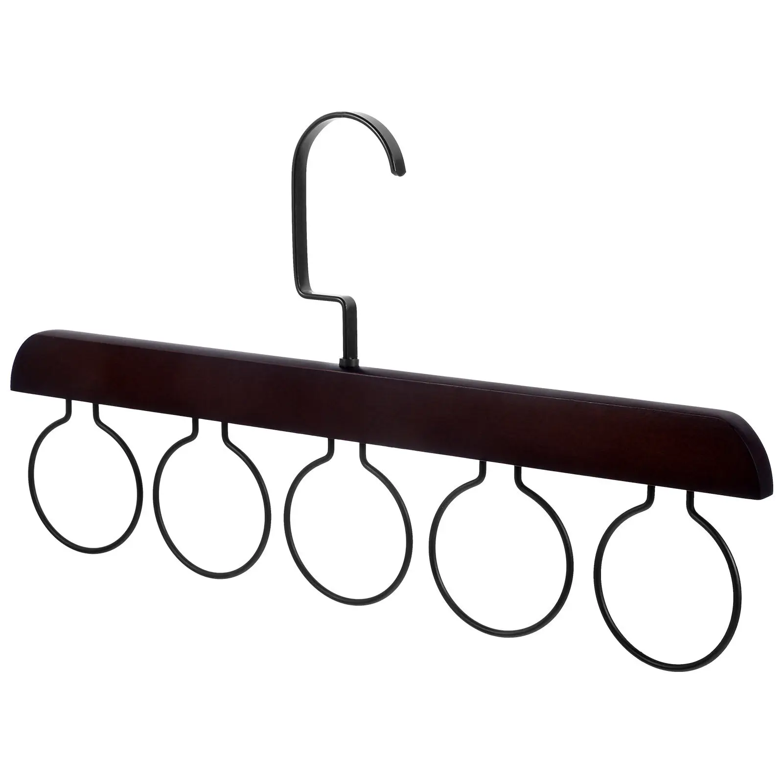 Wooden Necktie Holder Rack Retro Color 5-Loops Multifunctional Closet Organizer for Ties Scarves Belts Shawls Necktie Hanger