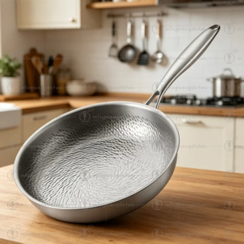 Hammer Pattern Pure Titanium Uncoated Pan Non-stick Flat Skillet for Steak Egg Daily Cooking