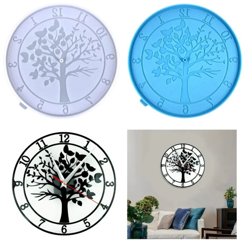 Tree Clock Epoxy Resin Silicone Mold Arabic Numerals Gypsum Casting For FIY Wall Home Decor Handicrafts Art Supplies Material