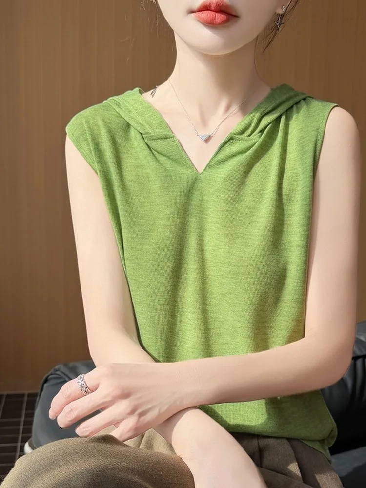 Faionable Casual Knitted Svel Vest Women's Lightweight Comfortable Loose Versatile Breathable Skin-friendly T-irt