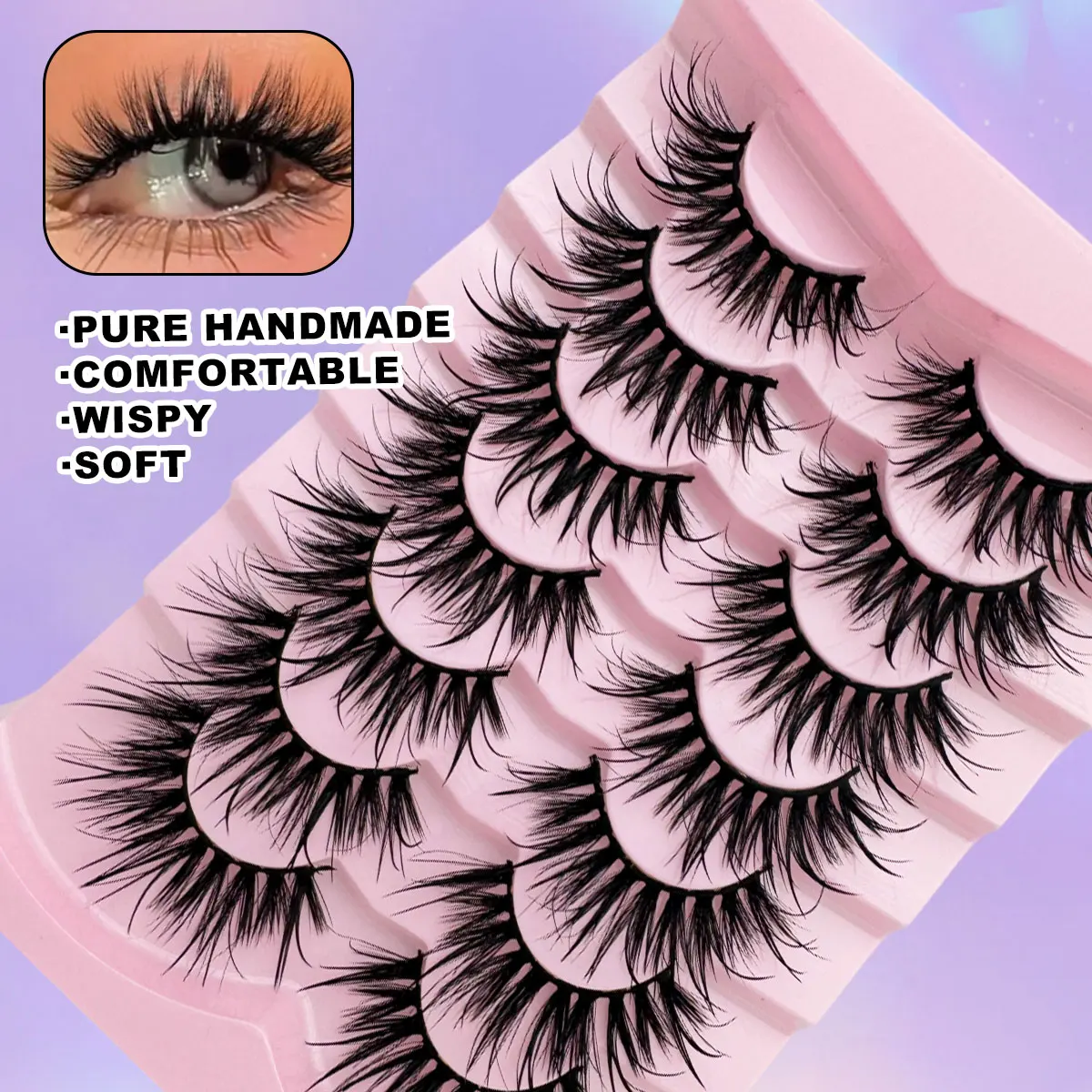 7 Pairs D-Curl Fluffy Faux Mink Natural Eyelashes,Cross Dramatic Effect Soft Reusable Eyelashes Strip Lashes suitable for party