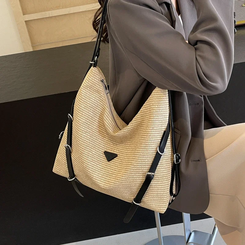 Summer Women Straw Woven Shoulder Bags Bohemian Large Capacity Handbag Luxury Design Tote Bag Multiple Backpacks Crossbody Bag