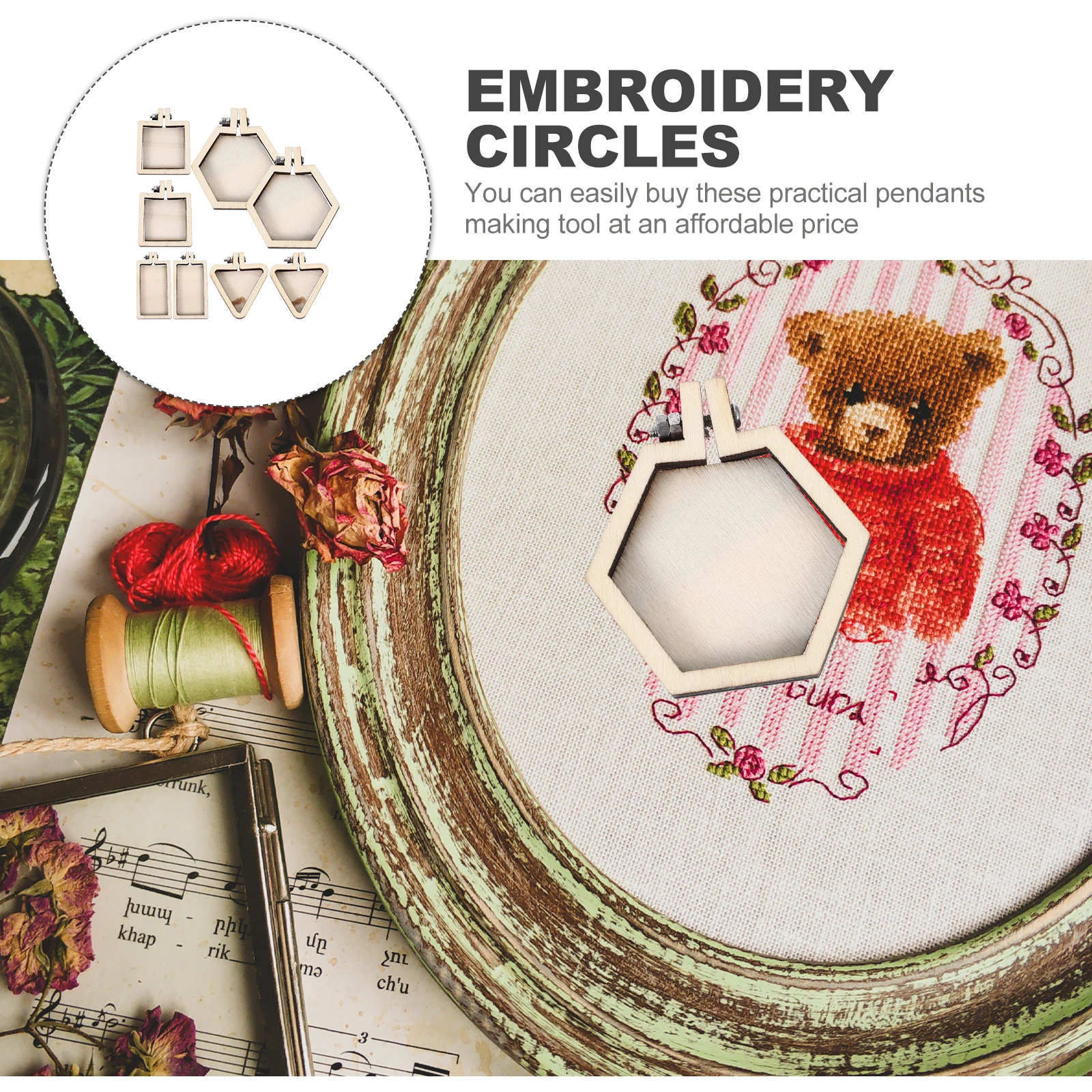 

8 Pcs Frames Circle for Embroidery DIY Circles Pendant Crafts Beige Handcraft Shapes