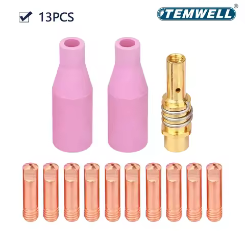 13Pcs Welding Torch 15AK MIG MAG Argon Arc Welding 0.6/0.8/0.9/1.0/1.2mm Gas Ceramic Nozzle Euro Style Contact Tip For MB-15AK