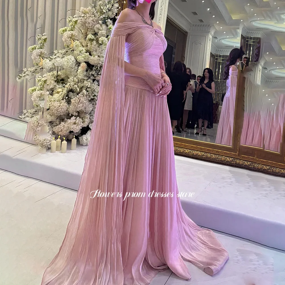 

Flowers Off Shoulder Party Dress with Pleats A Line Evening Dresses Elegant Formal Occasion Dress Robe De Soirée Customized
