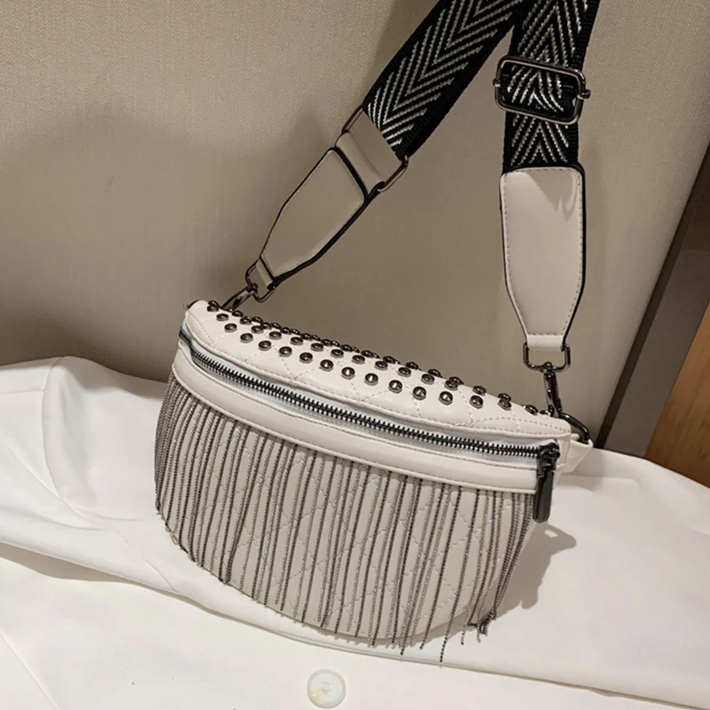 

Women Rivet Studded Crossbody Chest Bag Stylish Tassel Shoulder Purse Casual Outdoor Coin Cash Phone Storage Chest Bag for Women