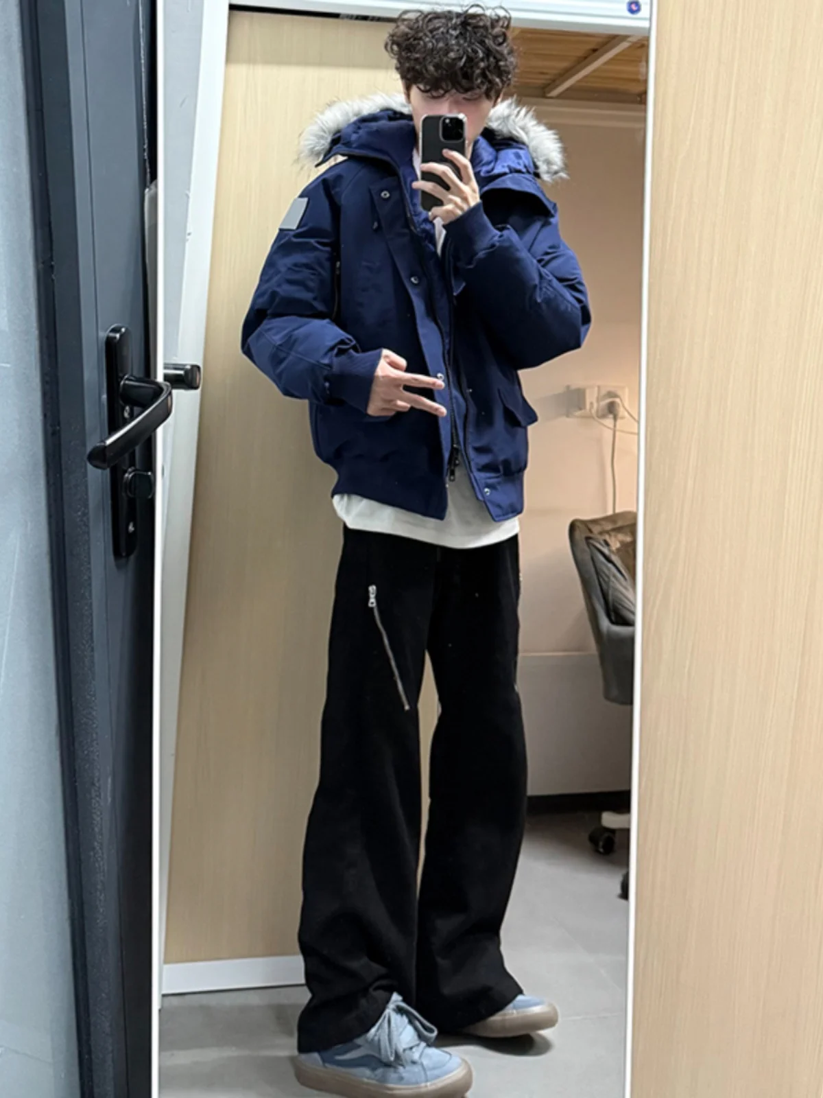 

Модная мужская парка Cleanfit American Style в синем цвете с отстегивающимся меховым воротником, рабочая хлопковая куртка для зимы, теплая