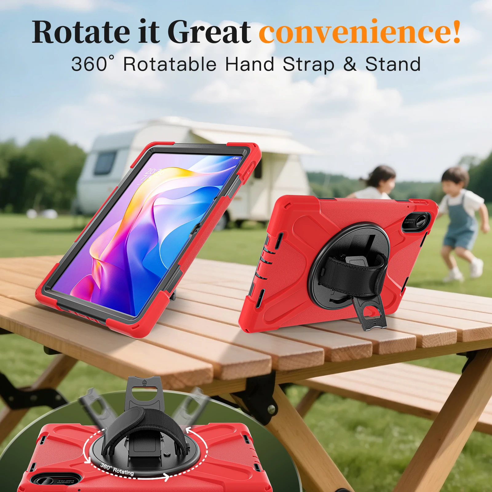 

Прочный чехол для Xiaomi Redmi Pad 2 2025 11 дюймов (модели 25040RP0AG, 25040RP0AI) с вращающейся на 360° подставкой и наплечным ремнем