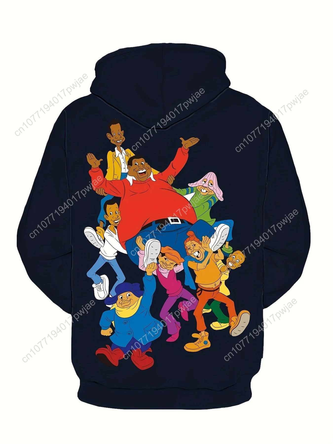 Confortável 220g/m2 casual manga comprida com capuz – moletom masculino com estampa familiar de desenho animado de malha de poliéster com bolsos, maduro