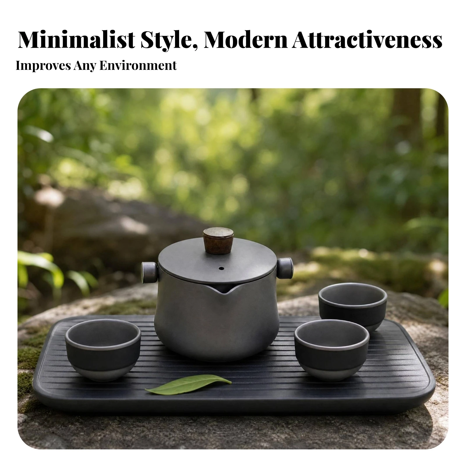 4 Pieces Camping Tea Set Lidded Portable Tea Set Outdoor Drinkware Side Handles Houseware Rounded