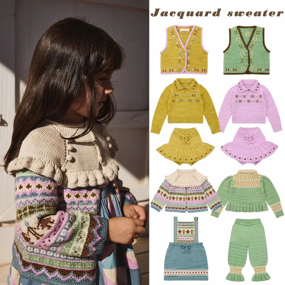 Girls Cardigan Sweater 2026 Autumn Winter New Embroidered Lapel Fashion Kids Knitted Vest Cotton Thickened Knitted Short Skirt