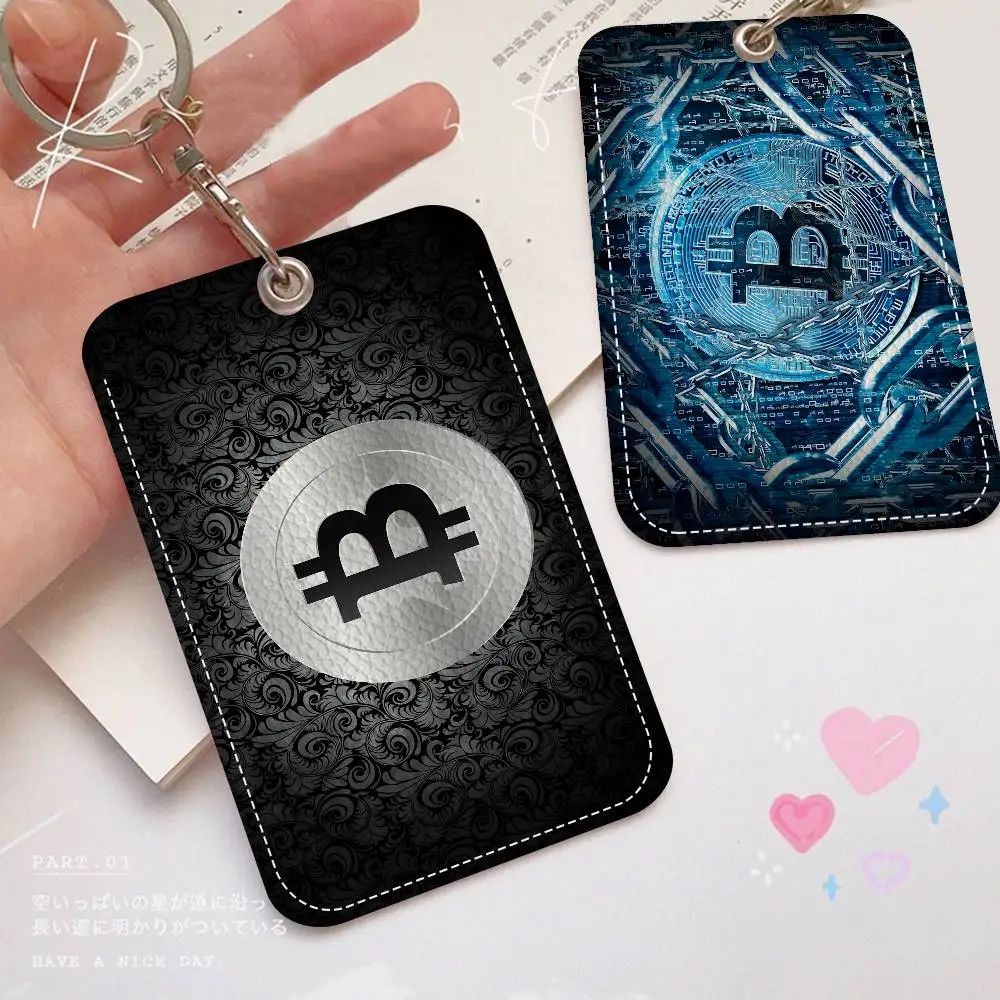 Porte-clés de dessin animé B-Bitcoin avec porte-carte d'accès, étui de protection pour carte bancaire d'identité et de repas de Bus pour la sécurité