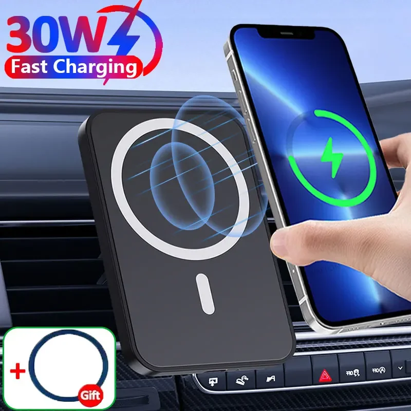 30W Magnetic Wireless Car Charger Phone Stand Holder For iPhone 15 14 13 12 Pro Max Macsafe Fast Wireless Car Charging Station