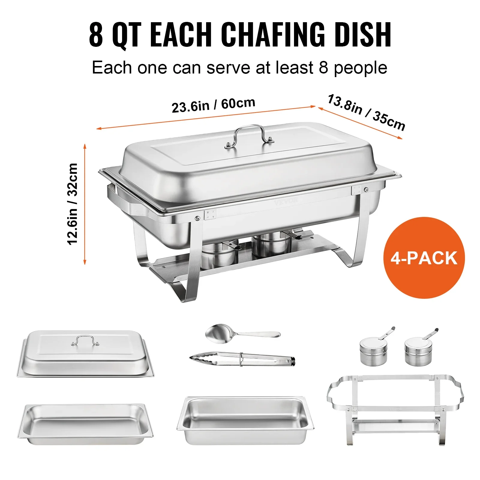 Chauffe-plat rectangulaire en acier inoxydable, 8QT, 4/6 paquets, avec casseroles de grande taille, ensemble de planche, serveur chauffant