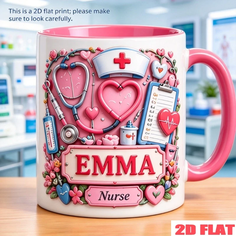 Custom Nurse Ceramic Mug 11oz Personalized Name Text 2D Printing Stethoscope Gift for Medical Student