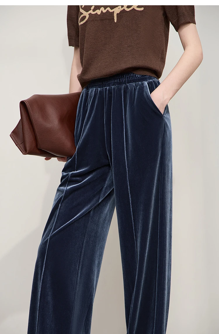 AMII Women's Pants Wide-leg Solid Knitted Pants Casual Woman Trousers 2025 Autumn New Retro Versatile Ladies Clothing 12523110
