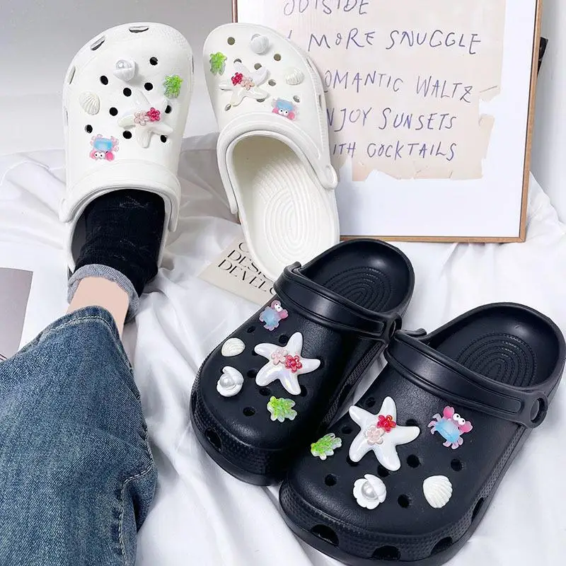 1セットDIYクロッグサンダルガーデンシューズデコレーションキュートなヒトデシェル樹脂シューチャームアクセサリーバックルビーチバッグピン女の子ギフト