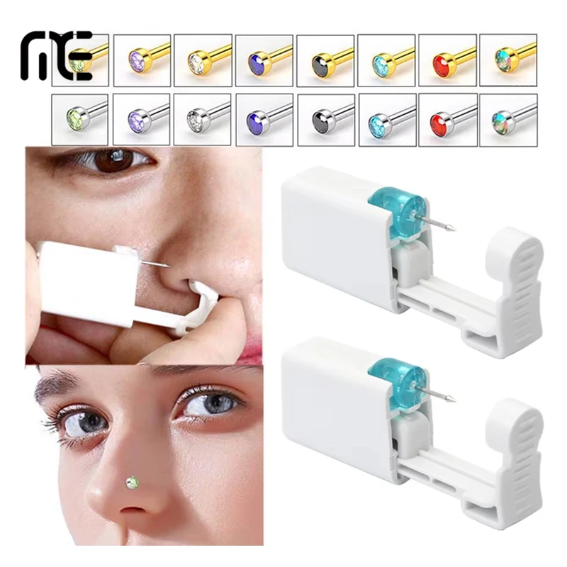 1PC Disposable Nose Piercing Gun Built-in Stainless Steel Nose Studs Fashion Self Nose Piercing Kit Unit