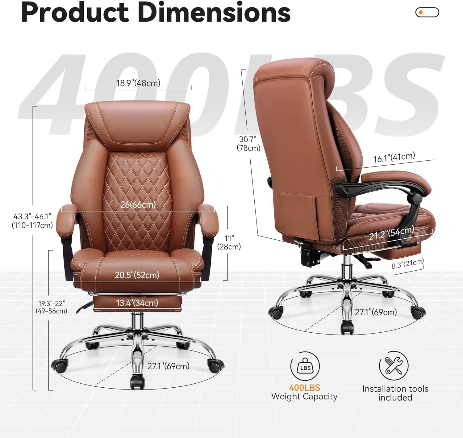 Executive Leather Chair Adjustable High Back, Ergonomic Computer Desk Chair Lumbar Support