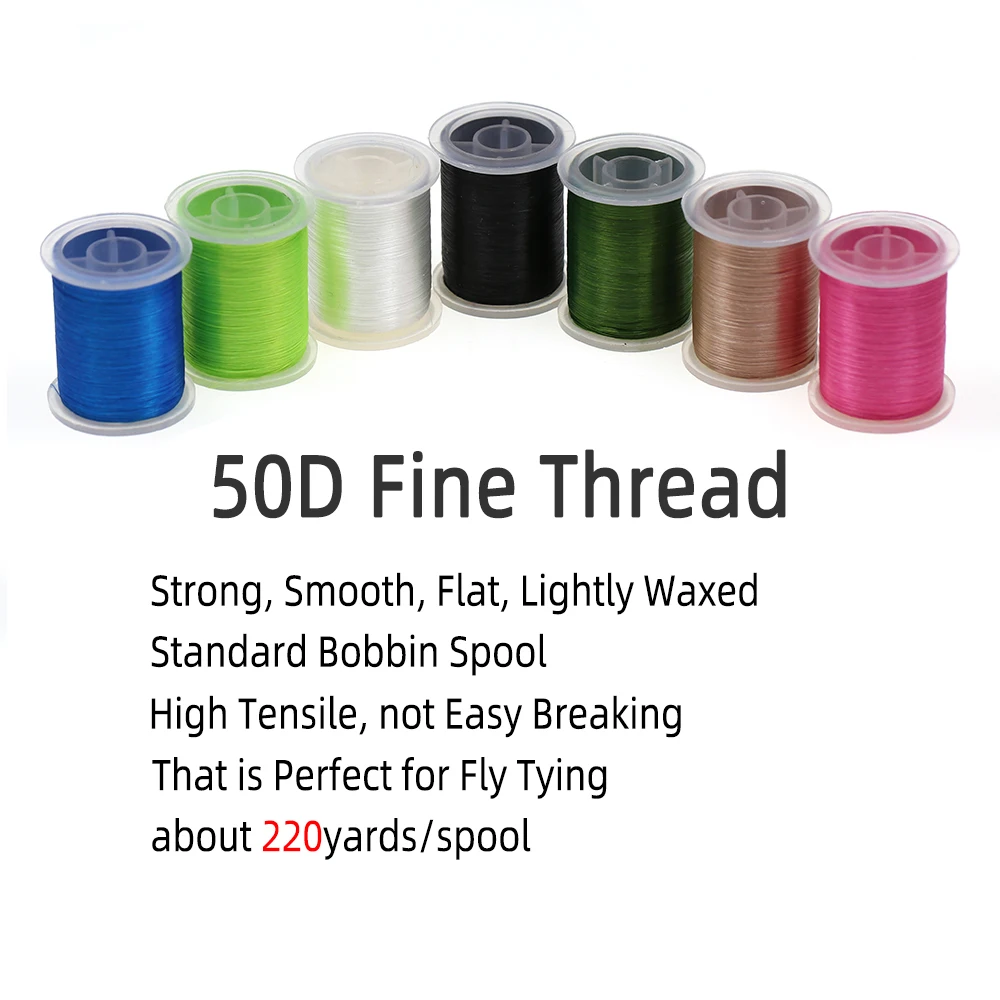 ICERIO 50D Fine Thread High Tensile Fly Tying Thread Smooth Flat Lightly Waxed Nylon Tying Material