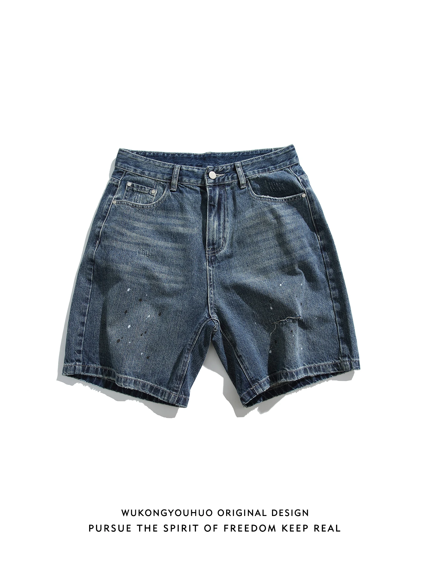 

Wukong Has Goods Trendy Brand Summer Waed Straight Leg Men's Denim orts American Retro Loose Match All Wide Leg Five-Poin...