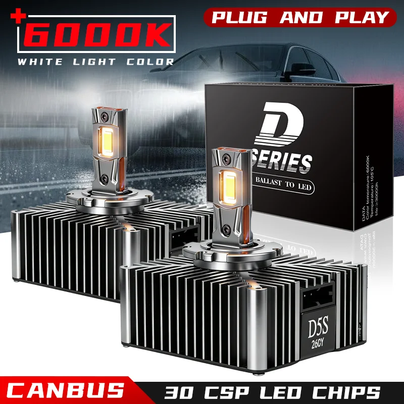 Image of 2PSC D5S LED-Scheinwerfer HID 70W D1S D2S D3S D4S D8S 6000K 12000LM Zweiseitiger CSP-Chip Auto-Lampe Fern- und Abblendlicht CANBUS Plug&Play 12V